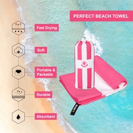 4Monster Beach Towel with carry bag Sand Proof Beach Towel Oversized Quick Dry Beach Towel for Adults Hiking Yoga Gym Sports Swimming Camping Fitness Bath Holiday (Stripe-pink, L: (90 X 200 cm))