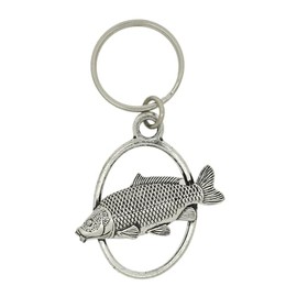 English Pewter Common Carp Fish Fishing Keyring, Oval Design, Velvet Gift Pouch Included