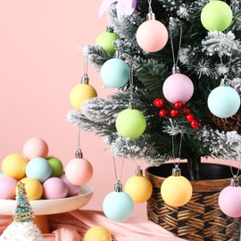 Gejoy 30 Pcs Pastel Christmas Candy Balls 1.57'' Macaron Christmas Tree Balls Small Hanging Ornament Glossy Shatterproof Pastel Xmas Decor Blush Pink Green Blue Rainbow Candy Xmas Tree Decorations