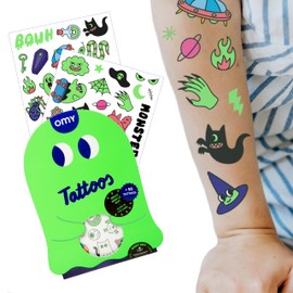 Omy Glow in the Dark Tattoos for Kids – 50 Fun, Luminous designs that shine at night | Safe, Long-Lasting & Easy to Apply | Age 3 and up