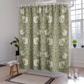 William Morris Vintage Floral Shower Curtain,Sage Green/Yellow Shower Curtain Sets for Bathroom with 12 Hooks,Farmhouse Decorative Curtain for Women Girls Waterproof Bathroom Curtain,72 x 72 Inch