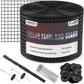 ZeroPone 6inch x 50ft Solar Panel Bird Guard, Critter Guard for Solar Panels with 50 Pcs Stainless Steel Fasteners, Removable PVC Coated Pigeon Netting Wire Roll for Squirrel, Bird, Critters Proofing