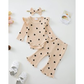 SUNNY PIGGY Newborn Baby Girl Clothes Infant Girls Outfits Ruffle Long Sleeve Romper Pants Set with Headband