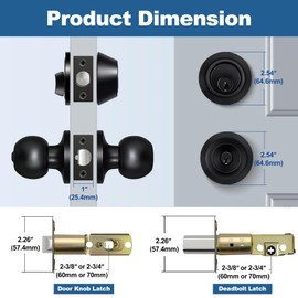 BESTTEN 2 Pack Keyed Same Exterior Door Knobs and Single Cylinder Deadbolts Combo Set, Keyed Alike Entry Door Knobs with Locks and Keys for Entrance and Front Door, Matte Black