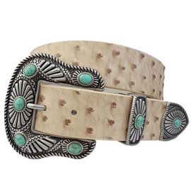 AXESORIA: Ostrich Printed Belt Western Beige L/X