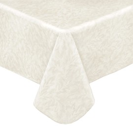 Newbridge Beige Napa Leaf Solid Color Vinyl Flannel Backed Tablecloth, Hotel Quality Indoor/Outdoor Patio, Kitchen, BBQ, Dining Room Vinyl Tablecloth, 60” x 102” Oblong/Rectangle
