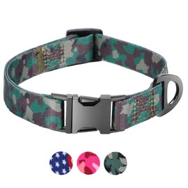Rhea Rose Camo Dog Collar, Durable Tactical Military Dog Collar with Metal buckle for Small Medium Large Dogs Small