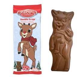 Fruidles Large Christmas Rudolph Holiday Double Crisp Treats, Solid Smooth Milk Chocolate, Party Bag Fillers, Individually Wrapped Foils, 3oz (6-Pack)