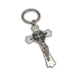 Eillwin Jesus Crucifix Keychain Holy Cross Keychain Religious Saint Benedict Catholic Charm Pendant for Good Luck and Protection, Silver, M, silver