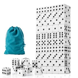 Juego de dados de 100 piezas, dados blancos estándar de 0.63 pulgadas, dados opacos de seis caras con bolsa, dados blancos a granel de puntos negros para eventos grupales, juegos de mesa, matemáticas en el aula