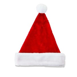 Adult Santa red and White Velour Christmas hat with Plush pom on end