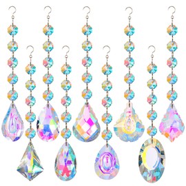 XINRUI Hanging Crystals for Windows, 9 Pack Suncatcher Prism with Chain Colorful Sun Catcher Beads Kit Bulk Rainbow Maker for Home Office Garden Decoration Window Decorations Decor