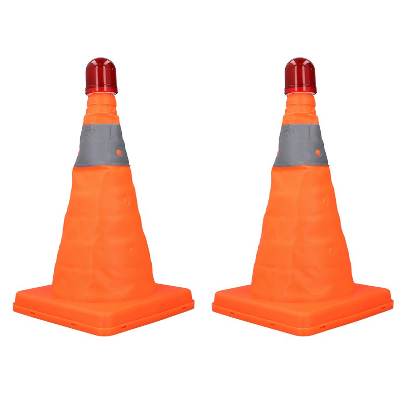 2 Set 30cm Traffic Cones Foldable Reflective Strips Road Safety