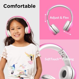 LilGadgets Connect+ Style Wired Headphones for Kids for School with SharePort® Technology, Child-Friendly Foldable On-Ear Headset with Built-in Microphone, Comfy for Kids Headphones, Pink