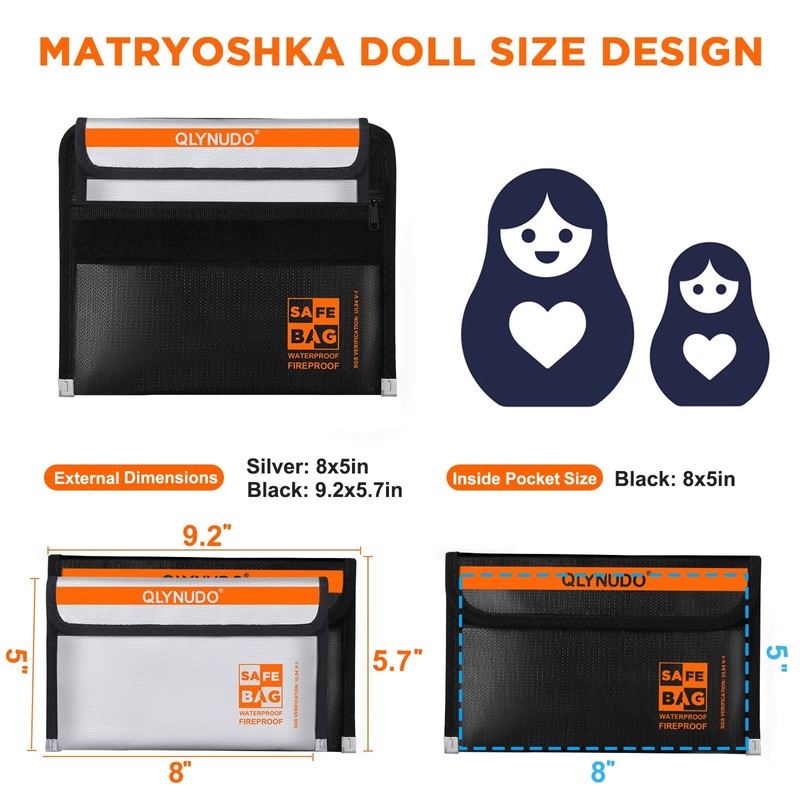 Small Fireproof Money Envelopes for Cash & Documents (8x5", Inside/External