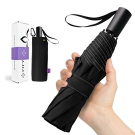 LILAC Umbrella Windproof Travel Umbrellas for Rain - Compact portable Easy Open Close, Durable heavy duty paraguas, Reflective Thread Design for Night Safety Men & Women 190T