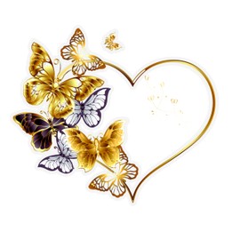 Gold and Purple Butterfly Heart Wall Decal Sticker, Decorative Metallic Design,SUV, Van, Window, Bumper, Wall, Laptop, Tablet, Cup,Tumbler Or Any Smooth Surface