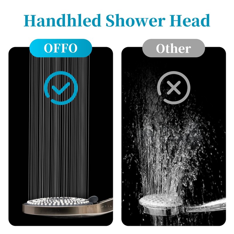 OFFO Handheld Shower Head, 6-Mode Brushed Nickel High Pressure Handheld