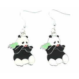 Miniblings Panda Earrings Panda Earrings Panda Bear Bamboo Bear Teddy Zoo Enamelled Handmade Fashion Jewellery I Earrings Silver Plated, Cotton