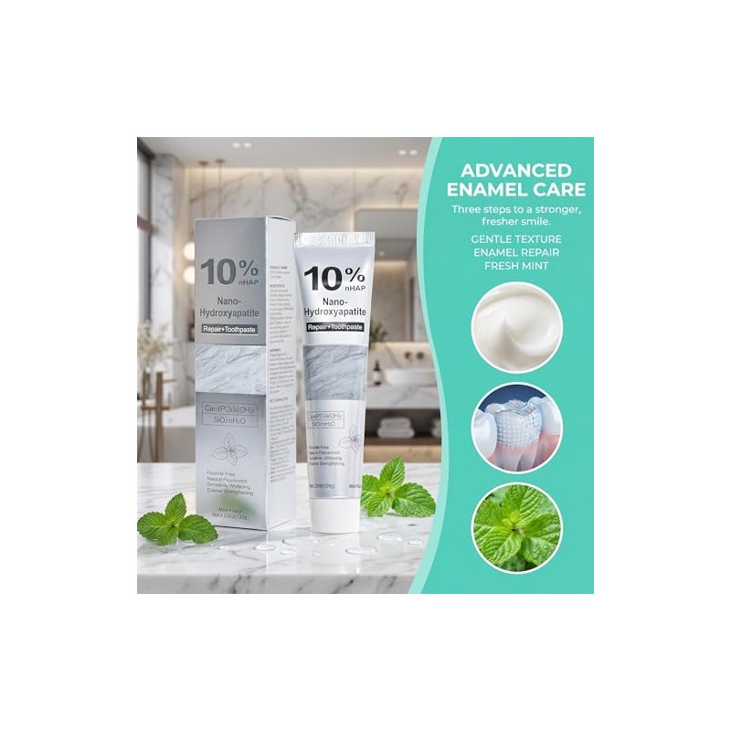 10% Nano Hydroxyapatite Toothpaste for Sensitive Teeth, Fluoride Free Remineralizing