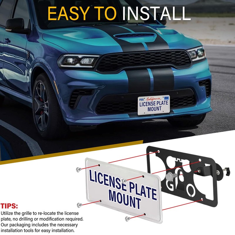 No Drill License Plate Holder Compatible with Dodge Journey 2014-2020