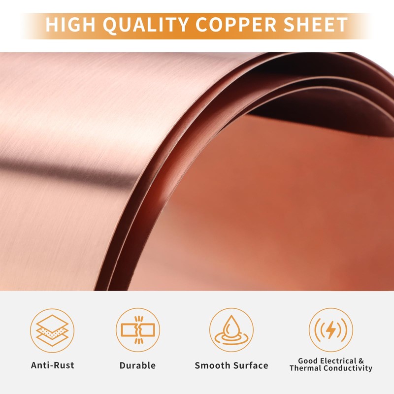 ELECTRAPICK Copper Flashing,28 Gauge(0.3mm) Thickness, 6in x 10ft, 99.95% Pure
