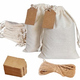 20Pcs 10 x 12 Inch Cotton Muslin Reusable Cloth Bags with Double Drawstring and Gift Tags Potato Onion Storage Bag Cloth Shoe jewelry Pouch Gift Bags for Wedding Party Home Storage Supplies