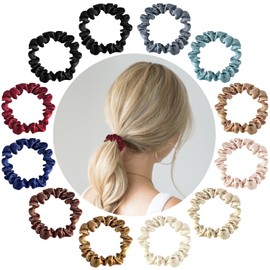 12Pcs Hair Ties, Mixed Color Ponytail Holders Silk Hair Ties No Damage Hair Tie Bracelets Stretch Hair Bobbles for Women Girls Thin/Thick/Medium/Long Hair
