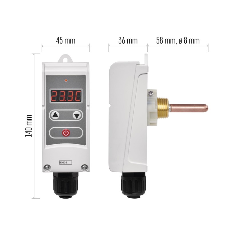 EMOS - digital thermostat with immersion sleeve and hysteresis function
