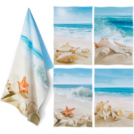 Tegeme 4 Pcs Beach Kitchen Dish Towels Coastal Hand Towels Ocean Beach Themed Gifts Sea Themed Bathroom Decor for Home 16 x 24 in