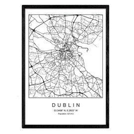 Nacnic Dublin Stadtplan Poster in Skandinavischen Stil. Schwarz-weiß Wanddeko für Reisebüros. Welt Stadtkarten, Plänen und Reisen Bilder. A3 Größe.