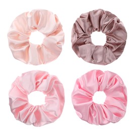 4 Pcs Large Size Solid Scrunchies, 4.3 Inch Satin Silk Hair Scrunchies, Light Pink Elastic Hair Ties for Women and Girls, Hair Accessories for Different Hairstyles and Occasions