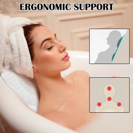 Bath Pillow Luxury Bathtub Pillow, 4D Bath Tub pillows for Head, Neck and Back Support, Tub Pillow for Bathtub with 6 Non-Slip Suction Cups, Relaxing Bath Accessories Spa Gifts