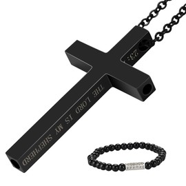 Cross Breathing Necklace,Breathlink Quit Smoking Aid,Inspirational Bible Verse Mindful Necklace,Black Titanium Steel Breathlink Necklace for Men/Women,Anxiety Relief Necklace Gift