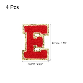 MECCANIXITY 4Pcs Chenille Letter Patches Iron on Letter Patches Red E Alphabet Decorative Repair Embroidered Patches for Clothing, Shoes, Hats, Backpacks