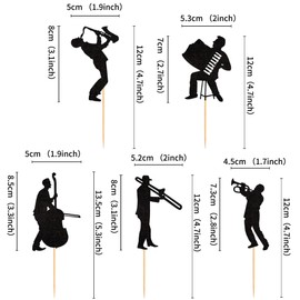 Ercadio - Paquete de 25 adornos para magdalenas, banda de jazz, banda de purpurina, púas de magdalenas, temática de música de jazz, diseño clásico, para conciertos, decoración de tartas