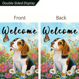 BlissYard Welcome Garden Flag Double Sided 12x18 Inch Cute Beagle Dog Flowers Seasonal Spring Small Flags For Outside Outdoor Decor Yard Farmhouse Holiday Spring Summer Decorations Yard Flags