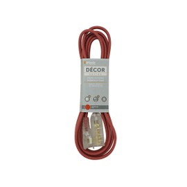 Woods 64600701 Decor Series 8-Foot Fabric Braided Indoor Extension Cord with Lighted Ends, 3 Polarized 2-Prong Outlets, Right Angle Plug, 125 Volts, Red