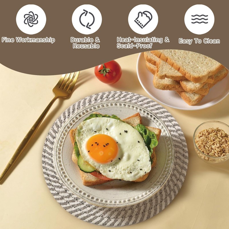 20CM Placemats Set of 4, Round Cotton Braided Woven Placemats,