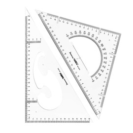Jimjis Triangle Ruler, 11.8 inches (30 cm), Drafting Set, Large, Triangular Scale Ruler Set, Geometric, Stationery, Office Use, Drawing Tool, Drafting Supplies, Plastic, Set of 2, Includes Protractor (Transparent)