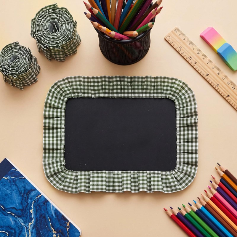 Thiccywoov 6 Rolls Ruffled Bulletin Board Borders, Gingham, Sage Green