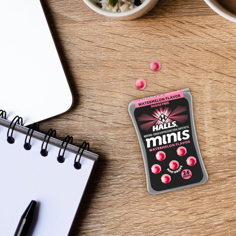 Halls HALLS Minis Watermelon Flavor Sugar Free Cough Drops, 48