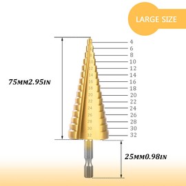 Ruidee 3Pcs Step Bits Set HSS Step Cone Drill Bit 4-12/4-20/4-32mm High Speed Steel Step Drill Bits for Wood Metal Aluminum (JZT/4-32mm)