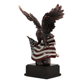 Ebros Wings of Glory Bald Eagle Clutching On American Flag Statue Bronze Electroplated Wildlife Eagle Figurine With Base Freedom Liberty Patriotic Figurine