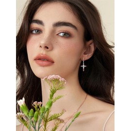 Seiyang Cross Garnet Birthstone Earring 925 Sterling Silver Cross Dangle Drop Earrings with January Birthstone Religious Christian Jewelry Gifts for Women Mom Her