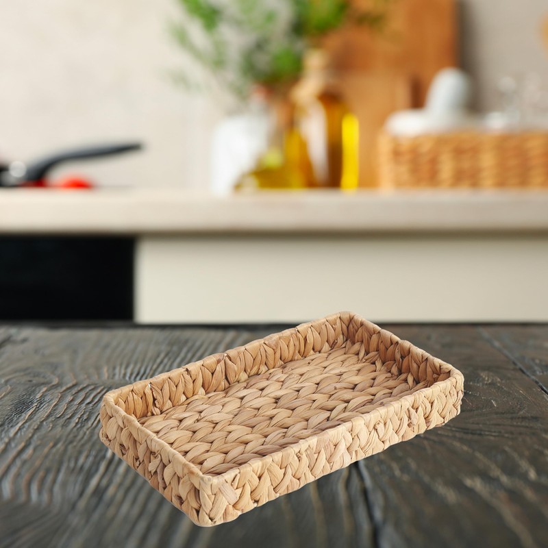 JS Maison Rectangular Water Hyacinth Woven Wicker Basket for Organizing