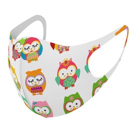 Design Masks, Set of 2, Polyester, Washable, Cloth Mask, XL, Large, Men's, Animal Owl Colorful Pattern