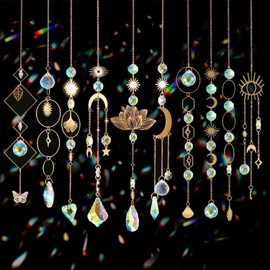 Duscdesp Pack of 10 Sun Catcher Crystal, Lotus Beads Sun Catcher Window Crystal Pendant Decoration, Rainbow Sun Moon Crystals for Hanging, Window Decoration, Hanging Suncatcher, Garden Decoration
