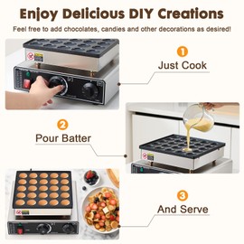 YODHOSA Commercial Mini Dutch Pancake Maker,25PCS Dorayaki Maker,Non-stick Dutch Poffertjes Grill,Stainless Steel Muffin Waffle Maker,Electric Hotcakes Machine for Breakfast,Snacks,Desserts