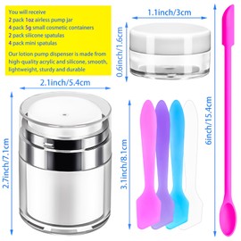 MotBach 12Pcs 1oz Airless Pump Jars Containers Set, with 2Pcs 30ml Air Pump Dispensers, 4Pcs 5G Jars, 6Pcs Spatulas, Cream Jar Vacuum Bottle for Travel Toiletries Makeup Cosmetic Skincare Lotion